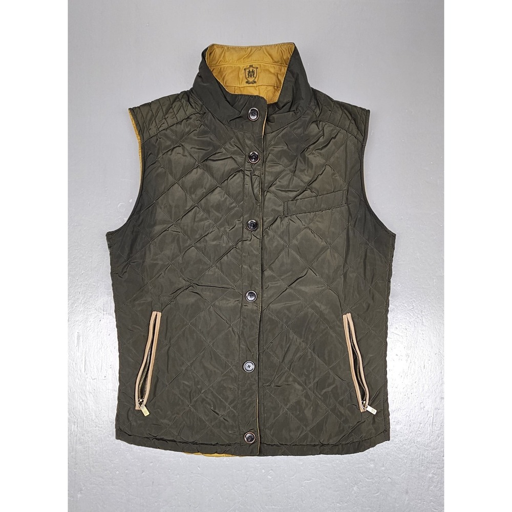 Massimo Dutti Vest Womens‎ Small Olive Green Mustard Reversible Quilted Full Zip